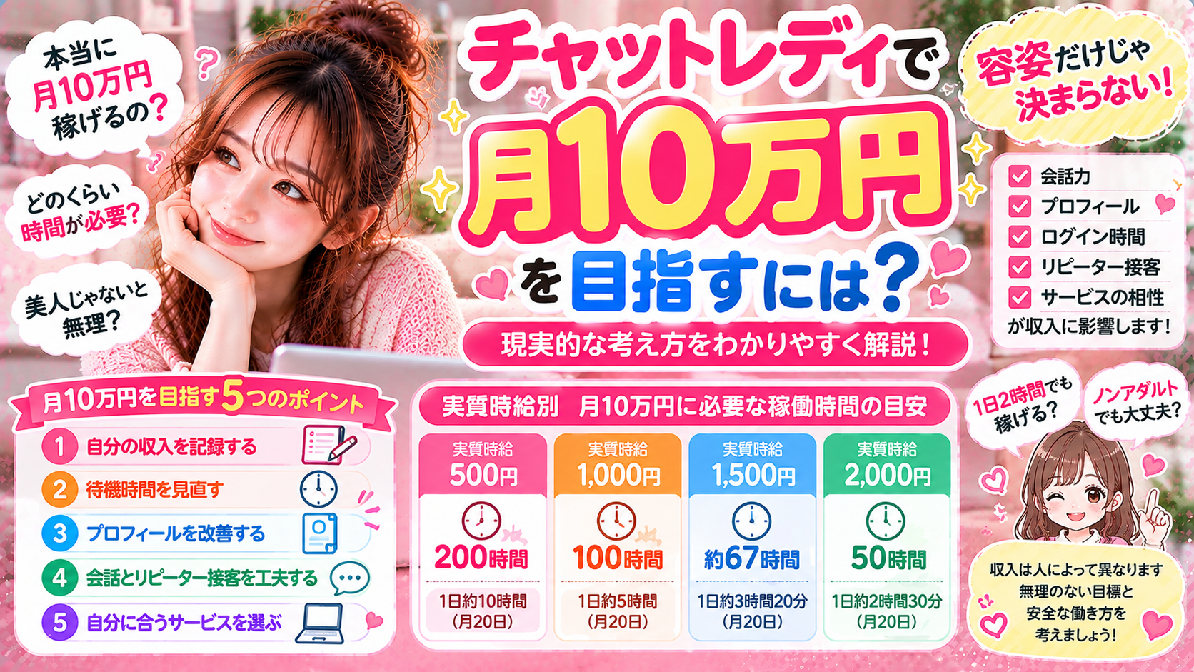 チャットレディで月10万円を目指すには?現実的な考え方